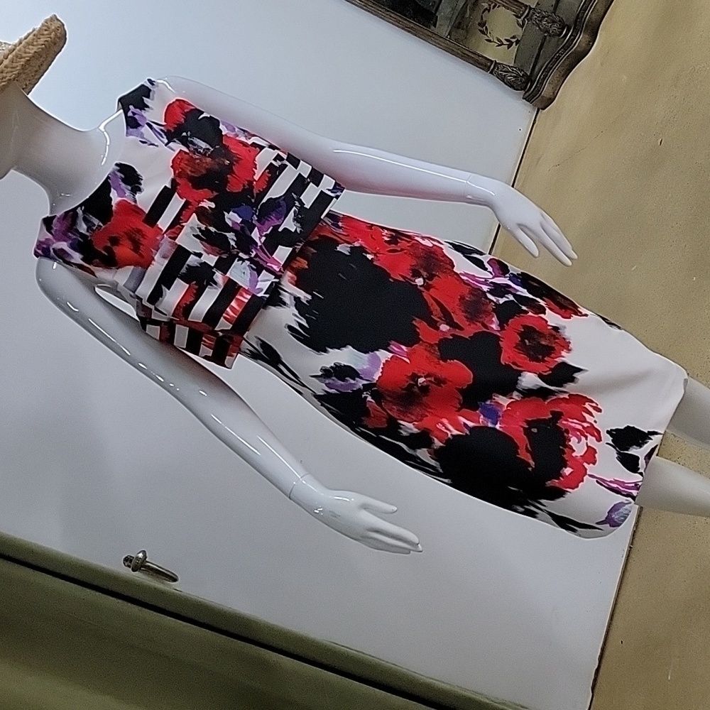 Inc International Concepts Striped Abstract Floral Sleeveless Midi Dress Size 10